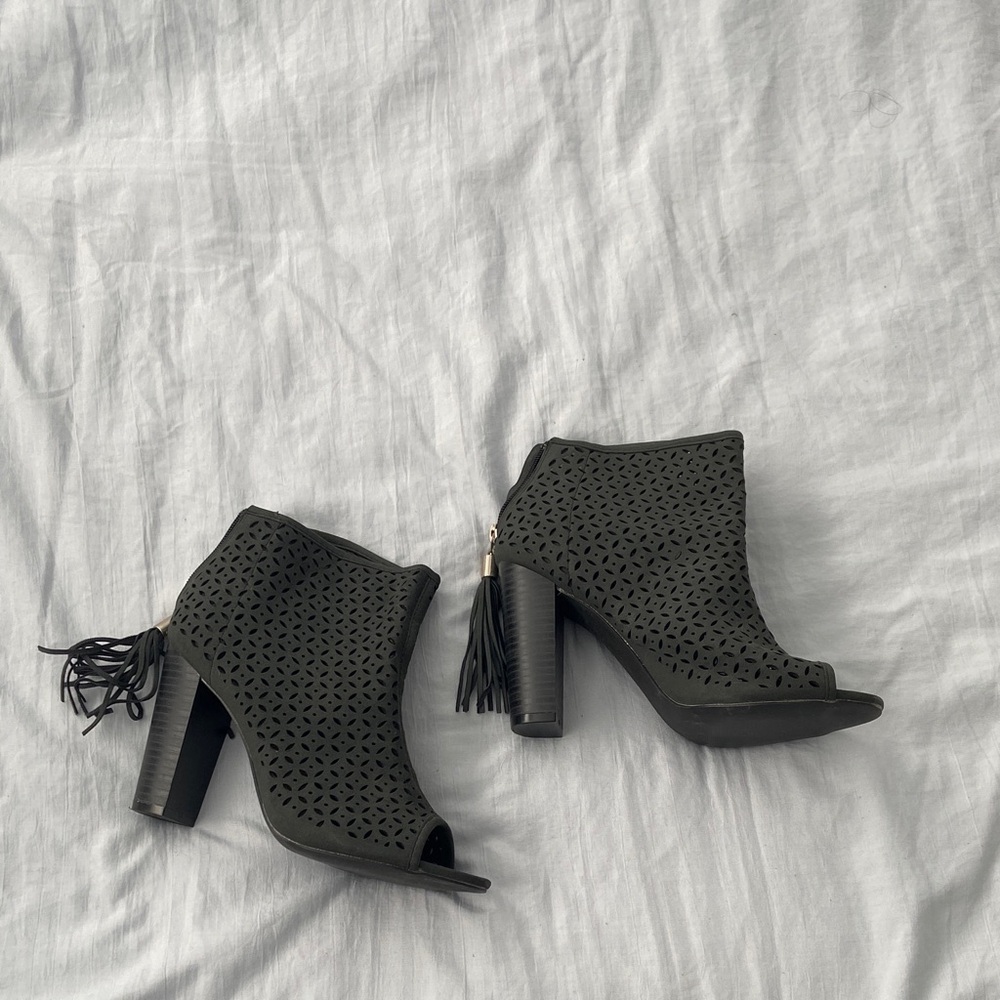 Black Peep-Toe Ankle Boots
